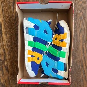 Nike Air More Uptempo Blue and Yellow Sneakers